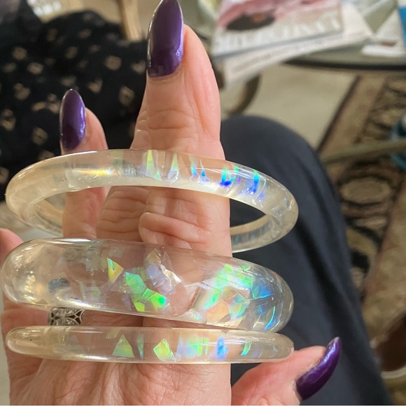 Lot of 3 lucite bangle bracelets encased glitter vintage - Picture 3 of 3